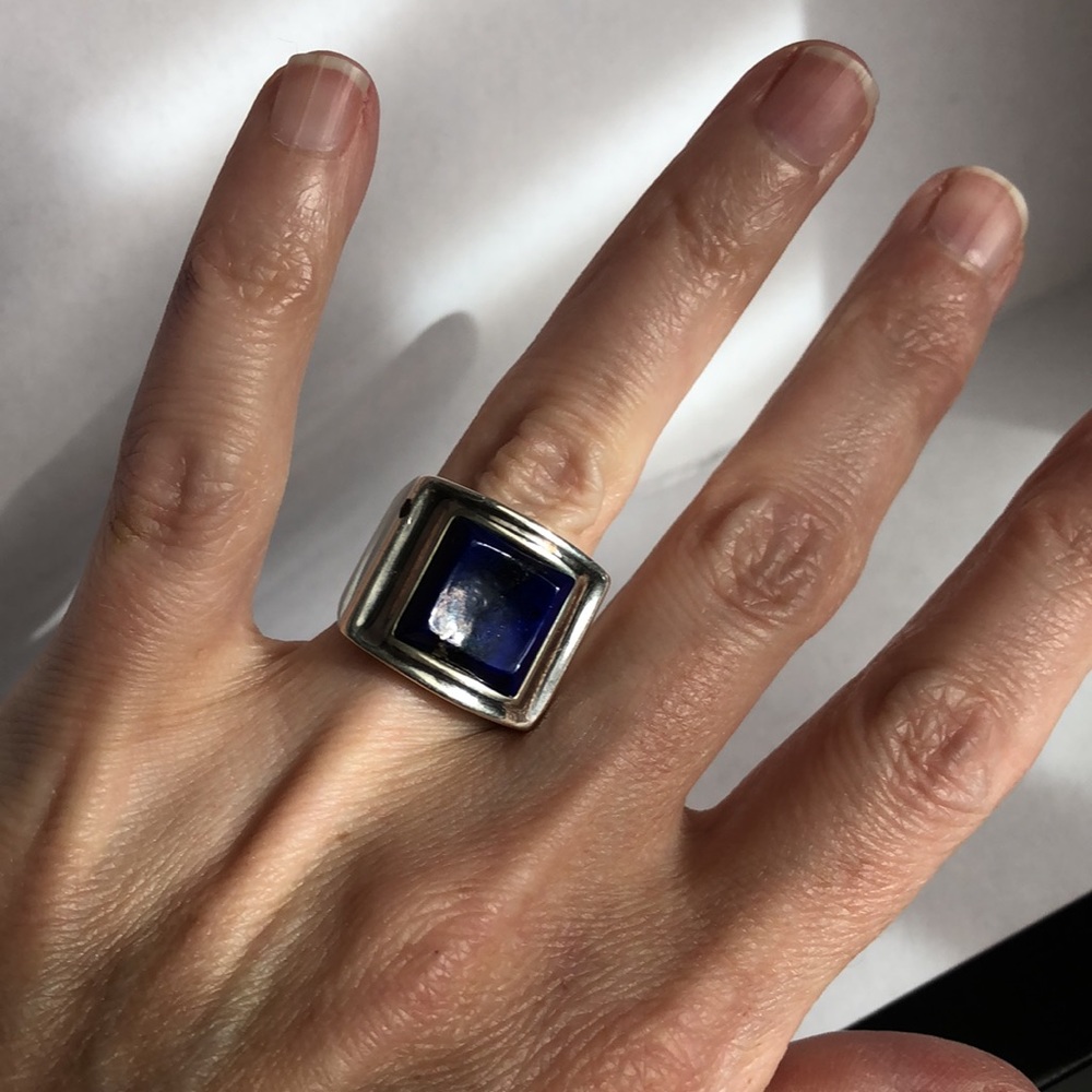 Sterling Silver 925 Blue Square Stone Ring - Picture 4 of 4